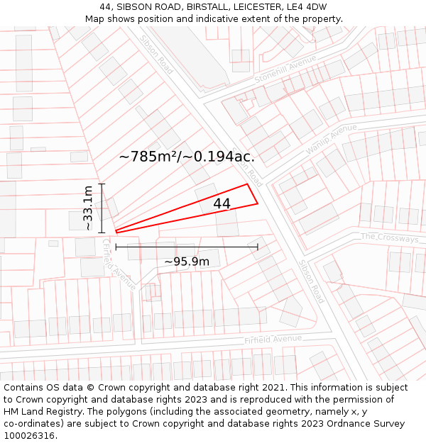 44, SIBSON ROAD, BIRSTALL, LEICESTER, LE4 4DW: Plot and title map