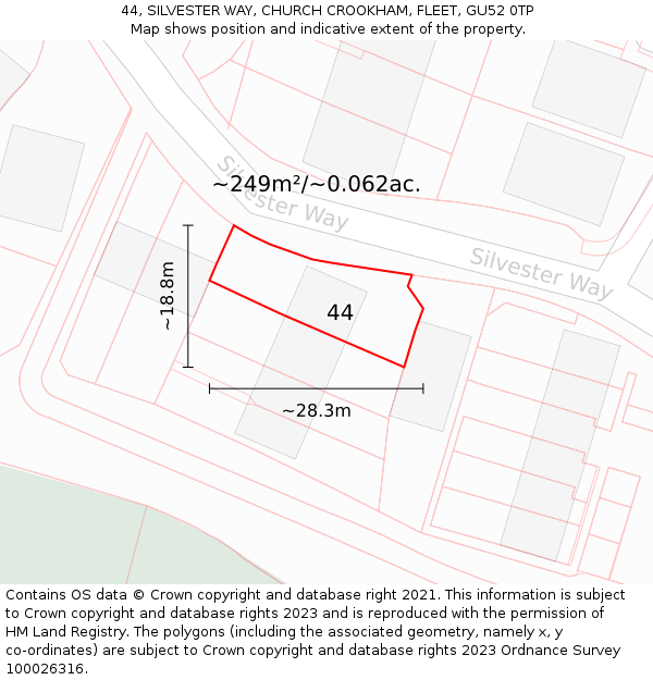 44, SILVESTER WAY, CHURCH CROOKHAM, FLEET, GU52 0TP: Plot and title map