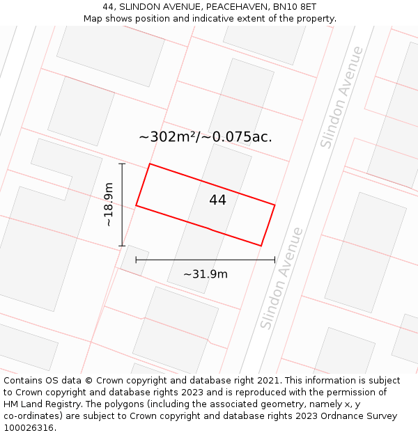 44, SLINDON AVENUE, PEACEHAVEN, BN10 8ET: Plot and title map