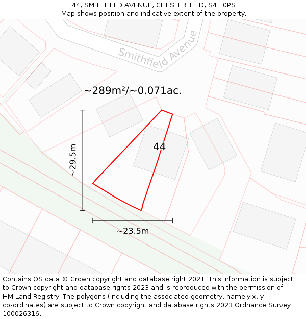 44, SMITHFIELD AVENUE, CHESTERFIELD, S41 0PS: Plot and title map