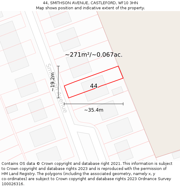 44, SMITHSON AVENUE, CASTLEFORD, WF10 3HN: Plot and title map