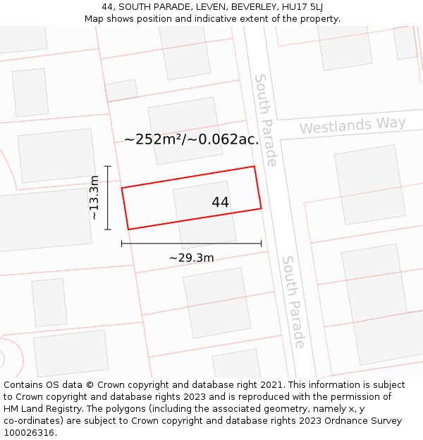 44, SOUTH PARADE, LEVEN, BEVERLEY, HU17 5LJ: Plot and title map