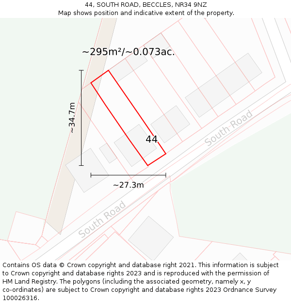 44, SOUTH ROAD, BECCLES, NR34 9NZ: Plot and title map