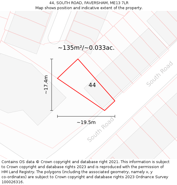 44, SOUTH ROAD, FAVERSHAM, ME13 7LR: Plot and title map