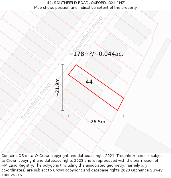 44, SOUTHFIELD ROAD, OXFORD, OX4 1NZ: Plot and title map