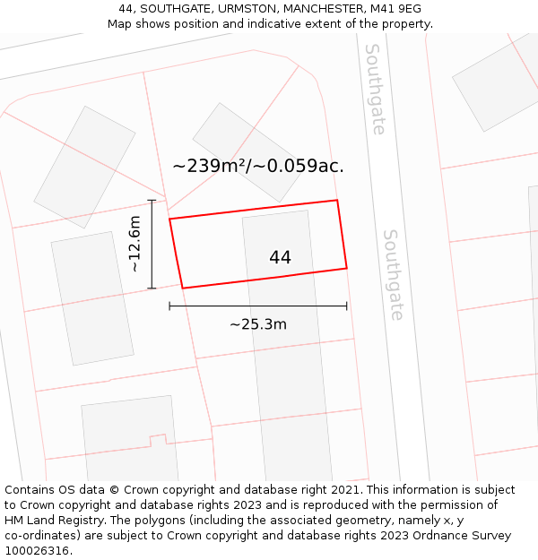 44, SOUTHGATE, URMSTON, MANCHESTER, M41 9EG: Plot and title map