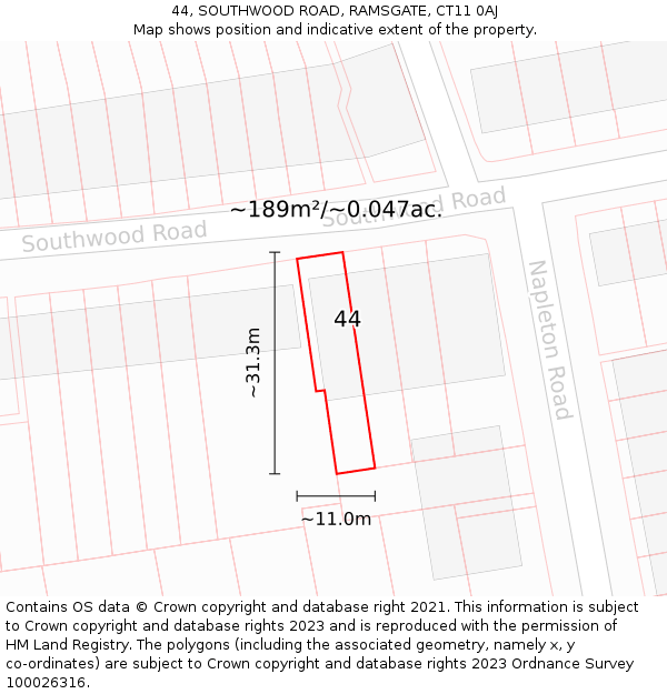 44, SOUTHWOOD ROAD, RAMSGATE, CT11 0AJ: Plot and title map