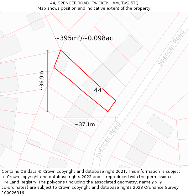 44, SPENCER ROAD, TWICKENHAM, TW2 5TQ: Plot and title map