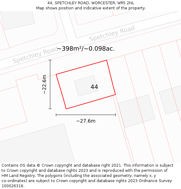 44, SPETCHLEY ROAD, WORCESTER, WR5 2NL: Plot and title map