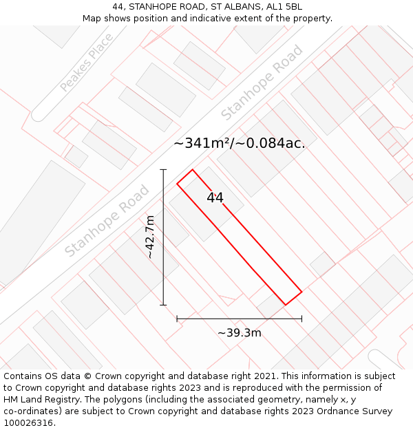 44, STANHOPE ROAD, ST ALBANS, AL1 5BL: Plot and title map