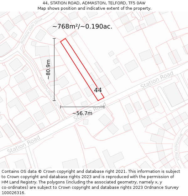 44, STATION ROAD, ADMASTON, TELFORD, TF5 0AW: Plot and title map