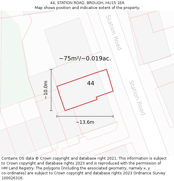 44, STATION ROAD, BROUGH, HU15 1EA: Plot and title map