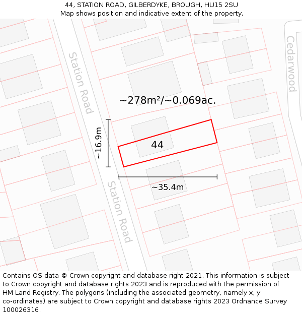44, STATION ROAD, GILBERDYKE, BROUGH, HU15 2SU: Plot and title map