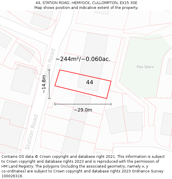 44, STATION ROAD, HEMYOCK, CULLOMPTON, EX15 3SE: Plot and title map