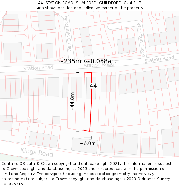 44, STATION ROAD, SHALFORD, GUILDFORD, GU4 8HB: Plot and title map