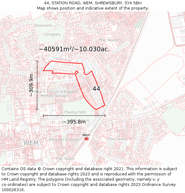 44, STATION ROAD, WEM, SHREWSBURY, SY4 5BH: Plot and title map