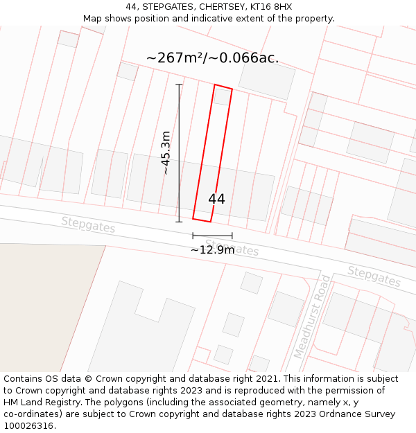 44, STEPGATES, CHERTSEY, KT16 8HX: Plot and title map