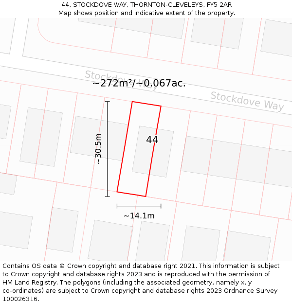 44, STOCKDOVE WAY, THORNTON-CLEVELEYS, FY5 2AR: Plot and title map