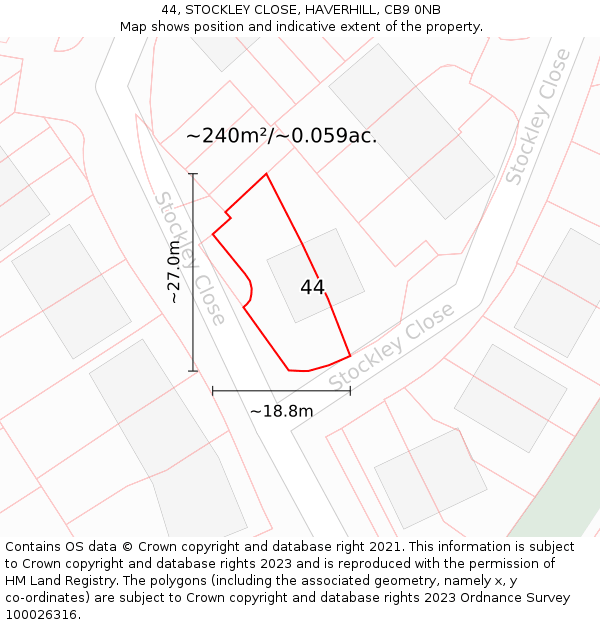 44, STOCKLEY CLOSE, HAVERHILL, CB9 0NB: Plot and title map