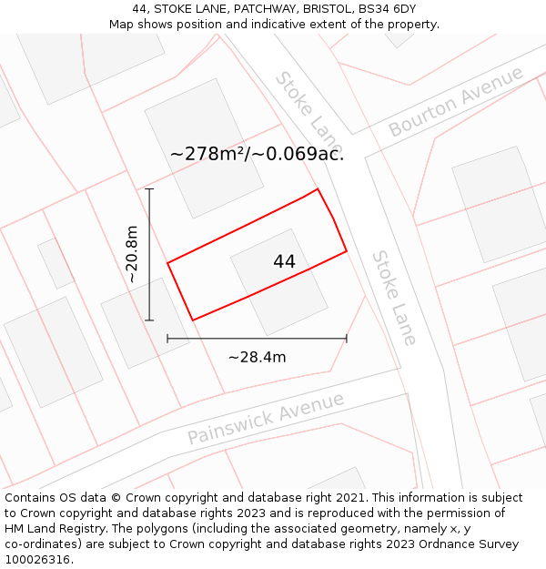 44, STOKE LANE, PATCHWAY, BRISTOL, BS34 6DY: Plot and title map