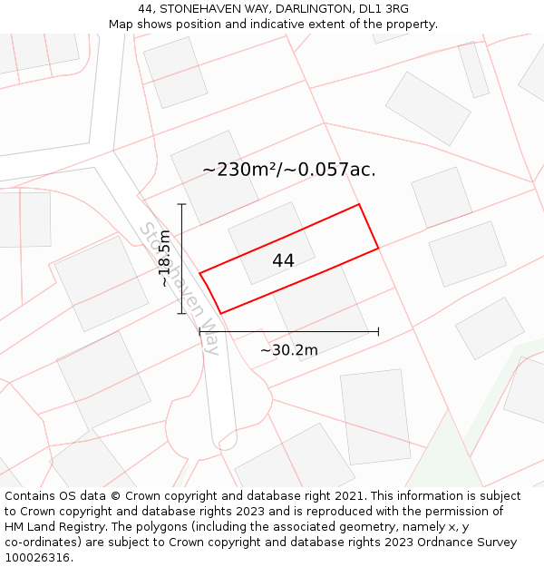 44, STONEHAVEN WAY, DARLINGTON, DL1 3RG: Plot and title map