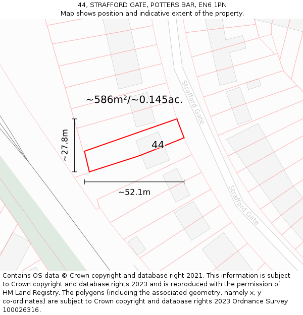 44, STRAFFORD GATE, POTTERS BAR, EN6 1PN: Plot and title map