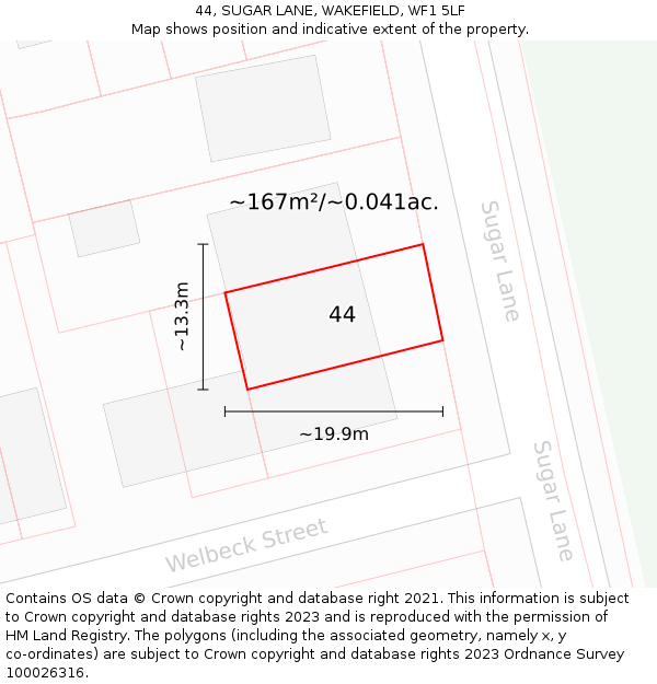 44, SUGAR LANE, WAKEFIELD, WF1 5LF: Plot and title map