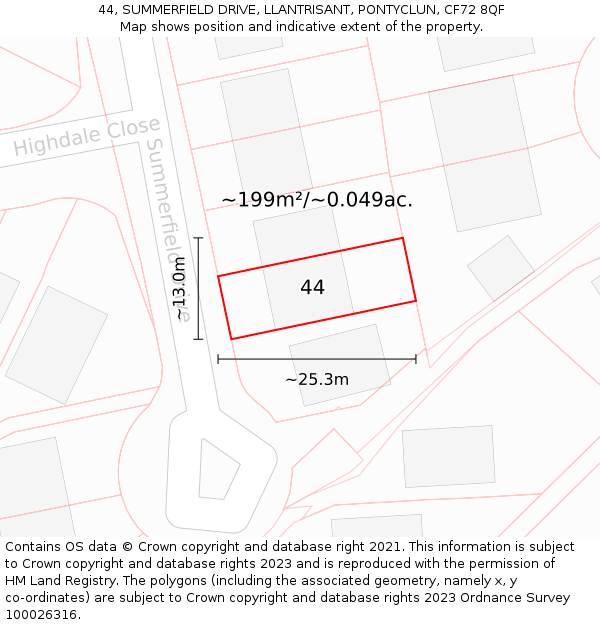 44, SUMMERFIELD DRIVE, LLANTRISANT, PONTYCLUN, CF72 8QF: Plot and title map