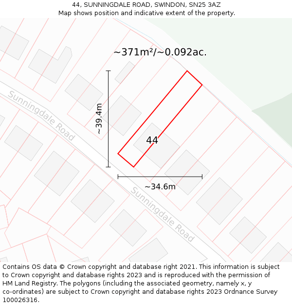 44, SUNNINGDALE ROAD, SWINDON, SN25 3AZ: Plot and title map