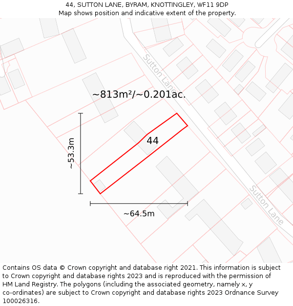 44, SUTTON LANE, BYRAM, KNOTTINGLEY, WF11 9DP: Plot and title map