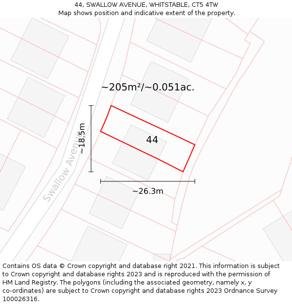 44, SWALLOW AVENUE, WHITSTABLE, CT5 4TW: Plot and title map