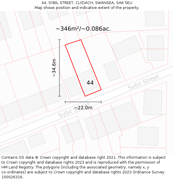 44, SYBIL STREET, CLYDACH, SWANSEA, SA6 5EU: Plot and title map