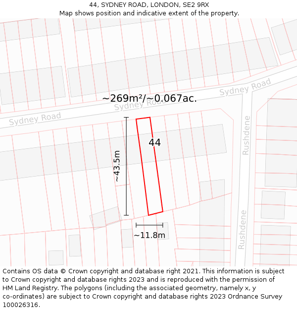 44, SYDNEY ROAD, LONDON, SE2 9RX: Plot and title map