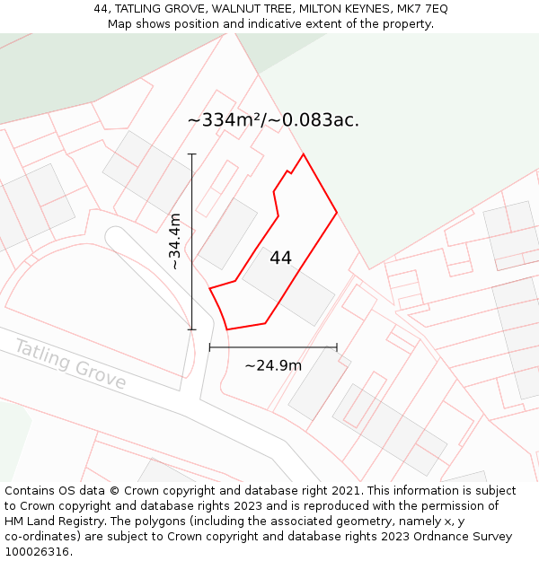 44, TATLING GROVE, WALNUT TREE, MILTON KEYNES, MK7 7EQ: Plot and title map