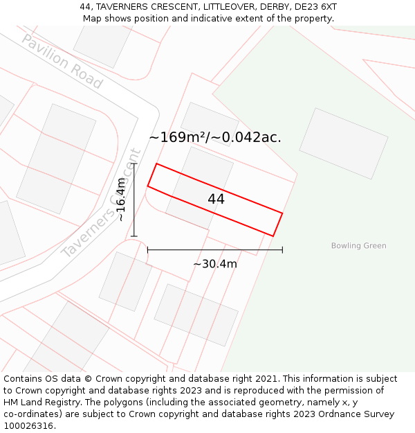 44, TAVERNERS CRESCENT, LITTLEOVER, DERBY, DE23 6XT: Plot and title map