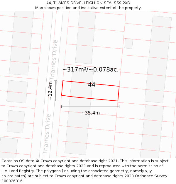 44, THAMES DRIVE, LEIGH-ON-SEA, SS9 2XD: Plot and title map