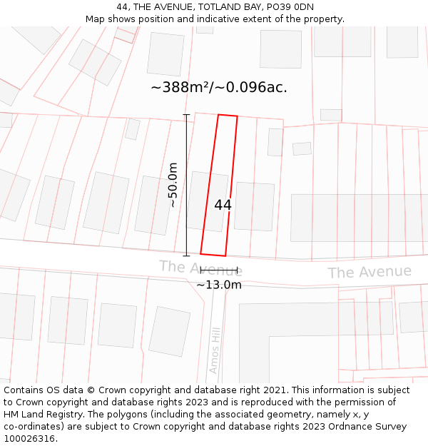 44, THE AVENUE, TOTLAND BAY, PO39 0DN: Plot and title map