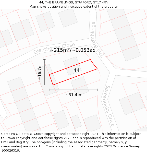 44, THE BRAMBLINGS, STAFFORD, ST17 4RN: Plot and title map