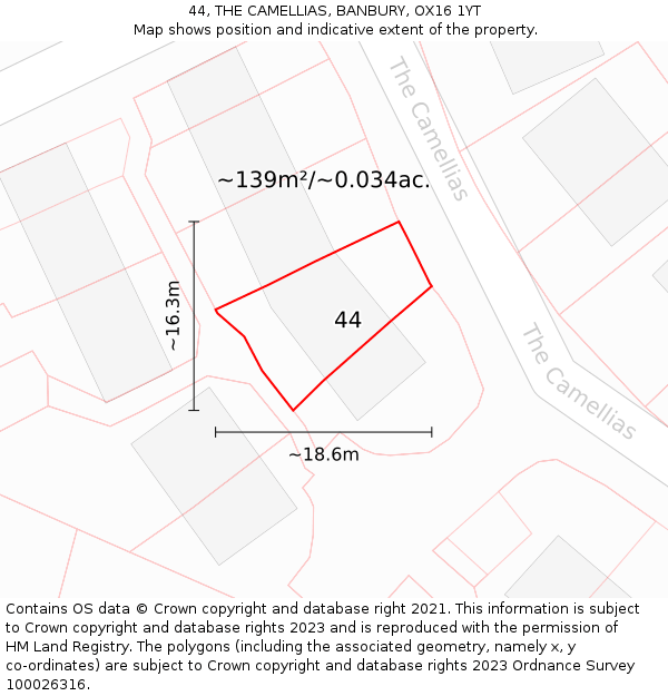 44, THE CAMELLIAS, BANBURY, OX16 1YT: Plot and title map