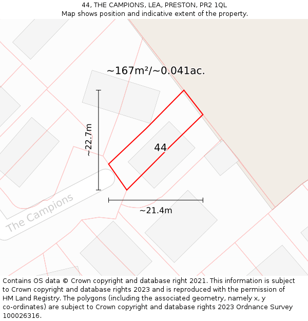 44, THE CAMPIONS, LEA, PRESTON, PR2 1QL: Plot and title map