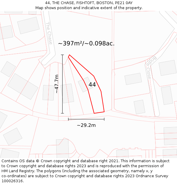 44, THE CHASE, FISHTOFT, BOSTON, PE21 0AY: Plot and title map