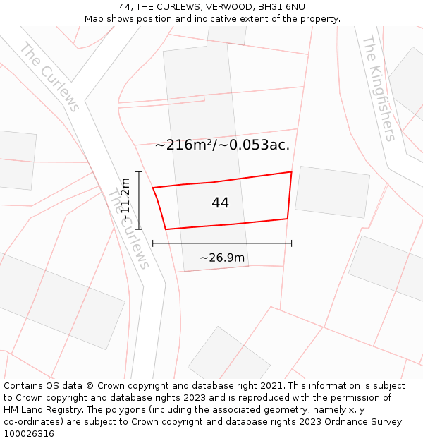 44, THE CURLEWS, VERWOOD, BH31 6NU: Plot and title map