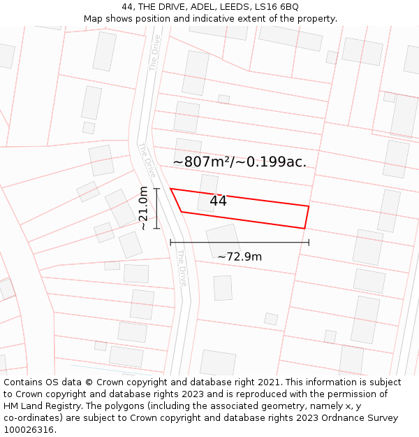 44, THE DRIVE, ADEL, LEEDS, LS16 6BQ: Plot and title map