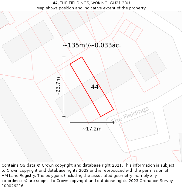 44, THE FIELDINGS, WOKING, GU21 3RU: Plot and title map