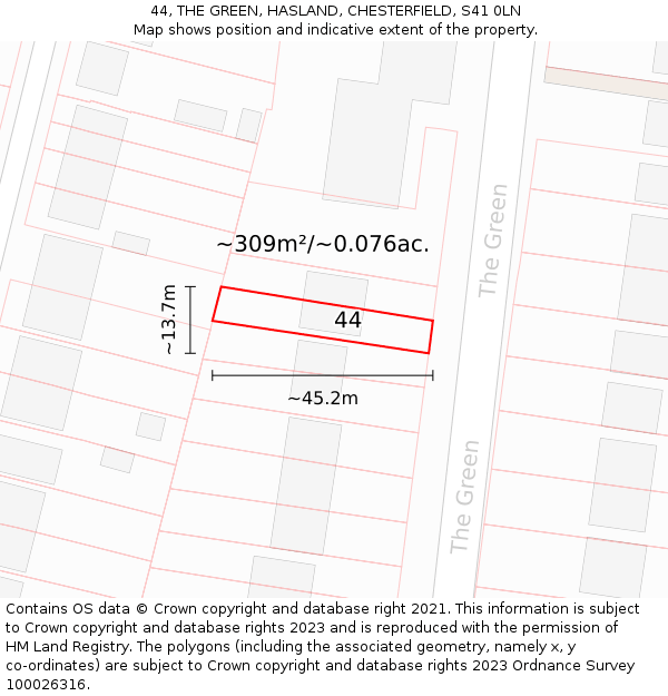 44, THE GREEN, HASLAND, CHESTERFIELD, S41 0LN: Plot and title map