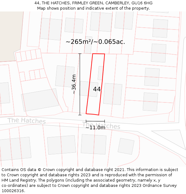 44, THE HATCHES, FRIMLEY GREEN, CAMBERLEY, GU16 6HG: Plot and title map