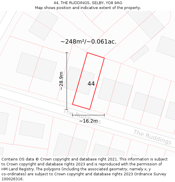 44, THE RUDDINGS, SELBY, YO8 9AG: Plot and title map