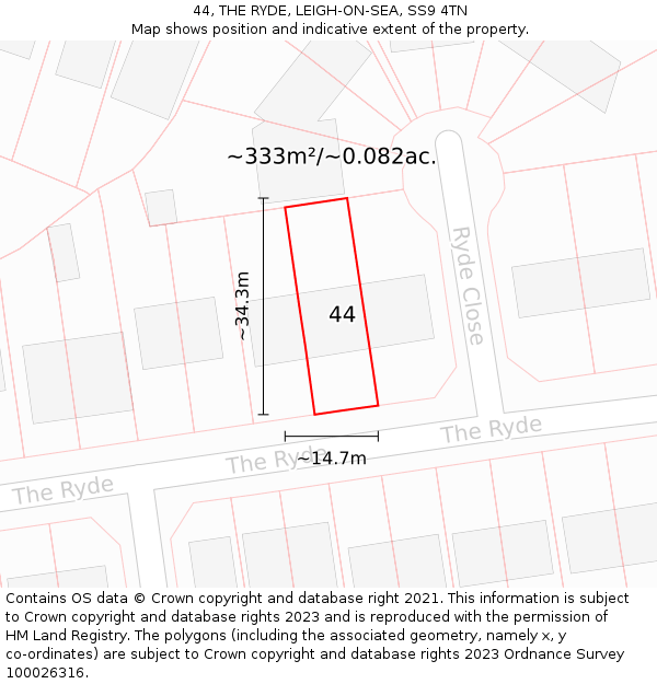 44, THE RYDE, LEIGH-ON-SEA, SS9 4TN: Plot and title map