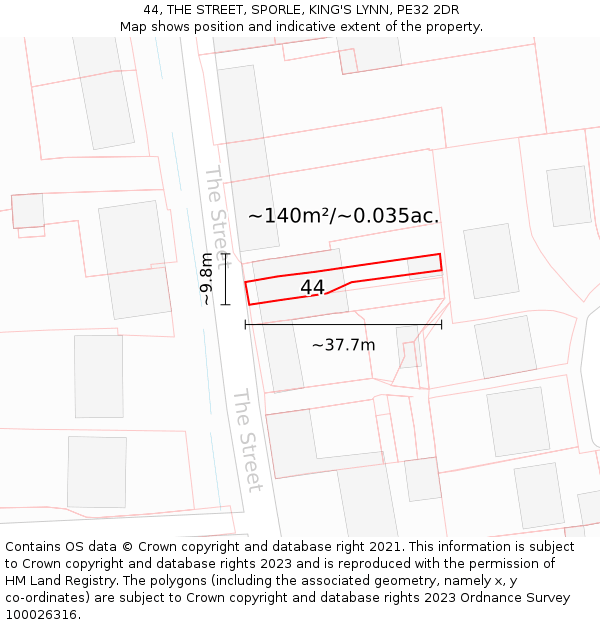 44, THE STREET, SPORLE, KING'S LYNN, PE32 2DR: Plot and title map