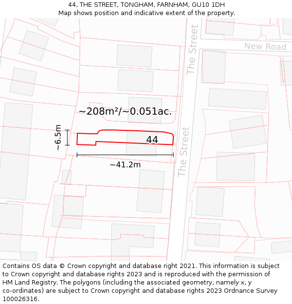 44, THE STREET, TONGHAM, FARNHAM, GU10 1DH: Plot and title map